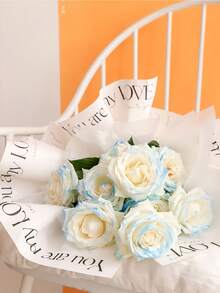 20pcs English Simple Style Rose Flower Wrapping Paper For Bouquet, Floral Craft, Flower Shop Supplies - White - View 2