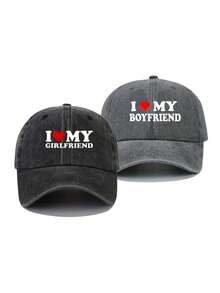 1 件男女通用灰色帽子,搭配 Y2k I Love My 印花,防曬適合戶外運動和日常穿著 - 灰色 - 查看 1