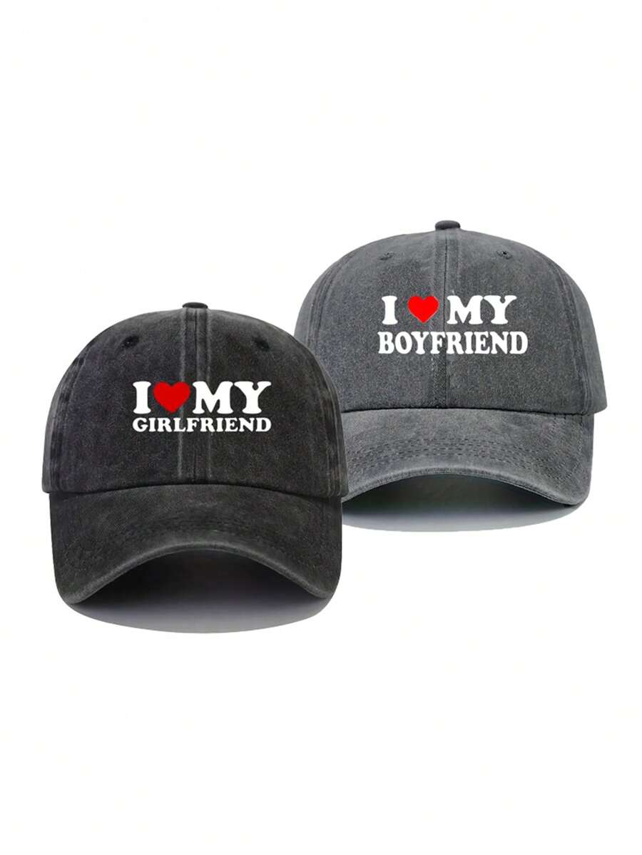 1 件男女通用灰色帽子,搭配 Y2k I Love My 印花,防曬適合戶外運動和日常穿著 - 灰色 - 查看 1
