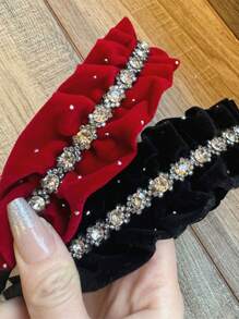 1pc Girls' Velvet & Rhinestone Chain Decor Fold Headband, Versatile For Daily Wear