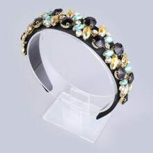 1pc Heavy Baroque Style Bunny Ear & Rhinestone Decor Headband Hair Band Hair Hoop - Hot Pink - View 7