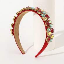 1pc Heavy Baroque Style Bunny Ear & Rhinestone Decor Headband Hair Band Hair Hoop - Hot Pink - View 10