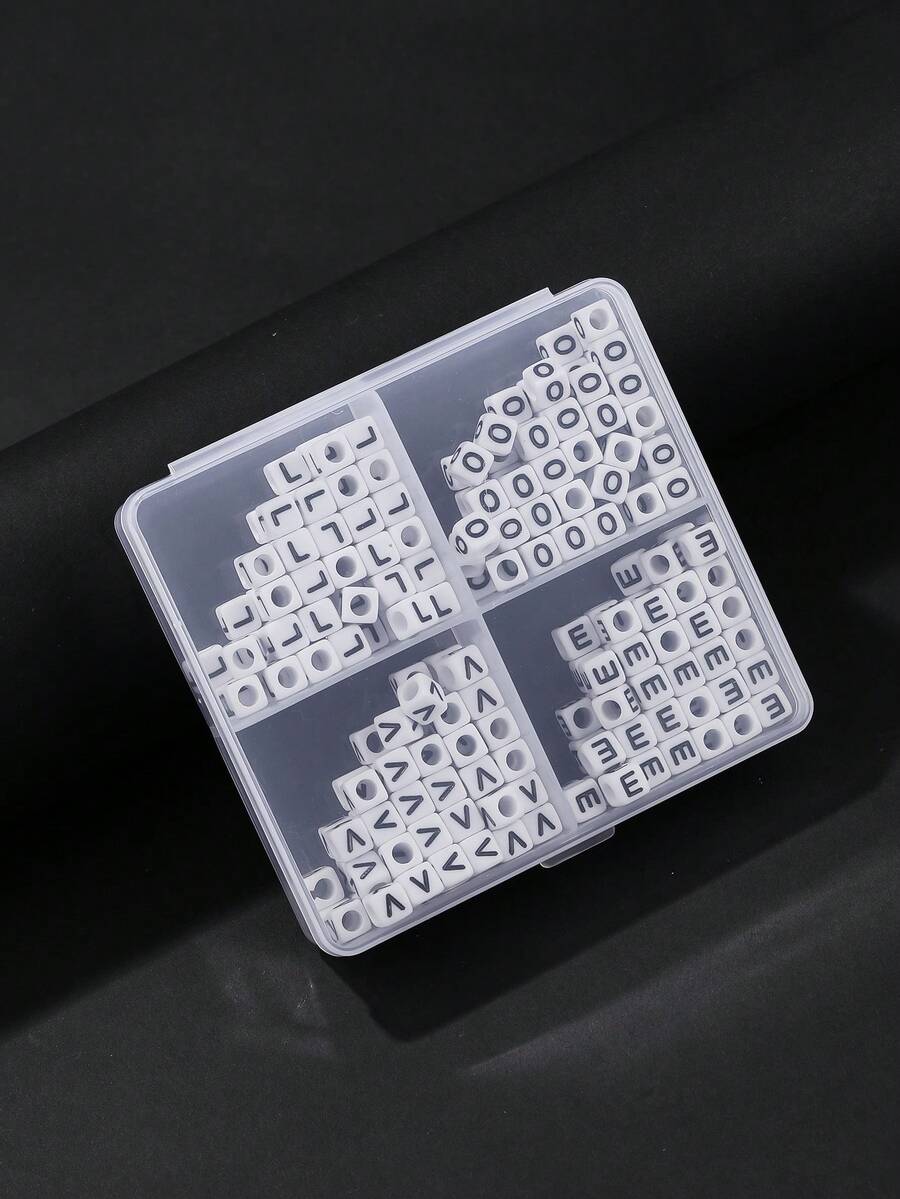 1 Set Plastic Square-Shaped Love Letter Beads For Jewelry & Clothing Decorating(Approximately 240pcs) - Black and White - View 1