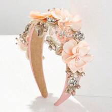 1 Peça Faixa de Cabeça Larga Barroca Boho com Imitação de Flores de Cálice Resistente, Pedras Brilhantes e Material de Tecido, Presente do Dia dos Namorados, Tiara, Faixas de Cabelo