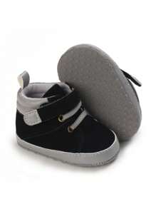 New Spring Comfortable & Fashionable High Top Lace-Up Simple Style Boys' Flat Shoes For 0-1 Year Old Infants - Black - View 2