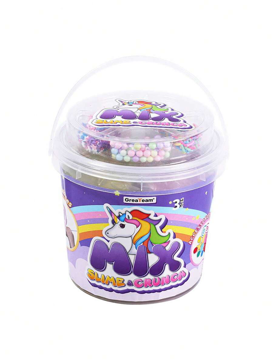 1pc Diy Unicorn Crystal Mud / Rainbow Slime Putty Toy, Blow Bubbles, Stretch, Cooking-Themed, With Straw, Fun Kid's Toy - Purple - View 1