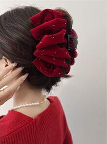 1pc Wine Red Plush & Bubble & Rhinestone Decor Bowknot Hair Claw/Clip, Suitable For Party, Dance, Shiny Decoration, Outing, Gathering And Daily Casual Wear Cute Valentine's Day Hair Clips Hair Jaw Clip Hair Clamps Hair Clutch Hair Catcher Clip, Claw Clip Fall Winter Hair Accessories For Women For Vacation Outfits Woman - Burgundy - View 2