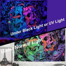 1 件骷髏、蛇和植物印花螢光牆掛毯,夜光布壁掛,適合家居裝飾,帶有藍色紫外線 - 彩色 - 查看 3