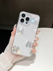 1pc Crystal Rhinestone Butterfly Pattern High Definition Transparent Phone Case Compatible With Iphone 13 - Silver - View 2