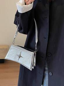 Dedoo 鏈條包女新款質感斜背包洋氣百搭單肩包時尚小方包 - 銀色 - 查看 2