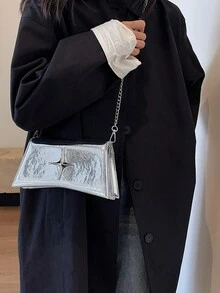 Dedoo 鏈條包女新款質感斜背包洋氣百搭單肩包時尚小方包 - 銀色 - 查看 5