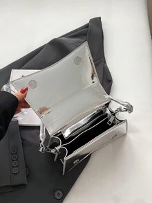 Dedoo 鏈條包女新款質感斜背包洋氣百搭單肩包時尚小方包 - 銀色 - 查看 8