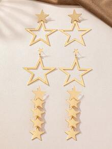 1對優雅經典星形歐式時尚耳環 - 金色 - 查看 3