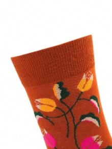 2pairs/Random Color Men'S Fashionable Flower Fun Socks For Business And Casual, Mid-Calf Length - Multicolor - View 5