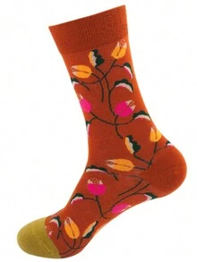 2pairs/Random Color Men'S Fashionable Flower Fun Socks For Business And Casual, Mid-Calf Length - Multicolor - View 4