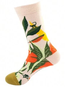 2pairs/Random Color Men'S Fashionable Flower Fun Socks For Business And Casual, Mid-Calf Length - Multicolor - View 3