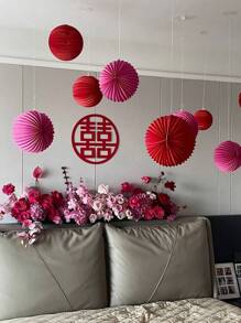 1入組節日圓形婚禮&訂婚照片道具,節日裝飾,窗掛飾,情人節派對,家居裝飾 - 玫紅色 - 查看 1