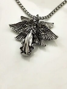 1個獨特時尚簡約六翼天使吊墜項鍊,男女適用,日常配件 - 復古銀色 - 查看 4