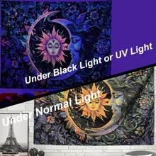 1 件太陽、月亮、蔬菜、葉子印花螢光掛毯,應用藍光紫外線燈,發光牆壁裝飾,壁掛 - 彩色 - 查看 3