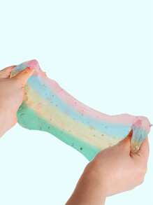 1pc Unicorn Diy Crystal Slime Putty Toy, Rainbow Color, Blow Bubble With Straw, Stretch, Fun Sweet Dessert Diy - Pink - View 3