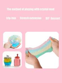 1pc Unicorn Diy Crystal Slime Putty Toy, Rainbow Color, Blow Bubble With Straw, Stretch, Fun Sweet Dessert Diy - Pink - View 4