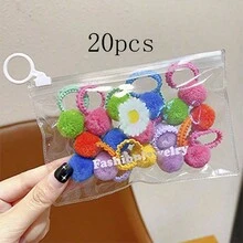 20入組五顏六色的彈性編織球式小女孩頭髮圈，適用於嬰兒、幼兒，無害頭髮帶，適用於日常穿著 - 彩色 - 查看 3