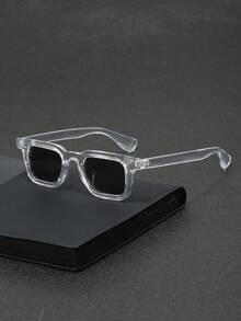 1片男女通用透明方框休閒時尚眼鏡,用於裝飾 - 灰色 - 查看 6