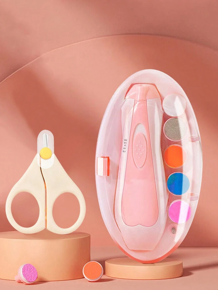 1 件裝粉紅色嬰兒指甲修剪器套裝,附 6 個磨頭、led 燈、夾子和拋光護理套件,適用於新生兒指甲護理 - 粉色 - 查看 1