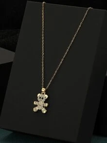 1set Women's Gold-Colored Jewelry With Fashionable Pearl Pendant, Including A Rose Necklace Ideal For Valentine's Day Gift, And A Christmas Gift With A Teddy Pendant, Suitable For Girls - Gold - View 4