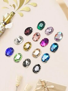 Cz12經典橢圓形玻璃水晶鑲嵌銀底穿花石,diy服飾和珠寶飾品配件,尺寸：18mm（長）x 14mm（寬） - 紫色 - 查看 4