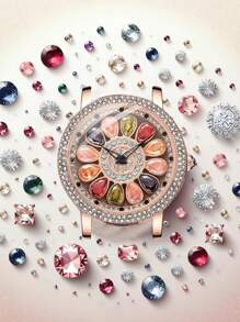 1pc Ladies' Rose Gold & White Elegant Quartz Watch With Rotating Rhinestone-Studded Flower Petals And Colorful Rhinestones, Suitable For Students Valentines - White - View 5