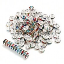 100pcs Iron Alloy Rhinestone Spacer Beads With Stringing Hole For Diy Jewelry Making - Multicolor - View 12