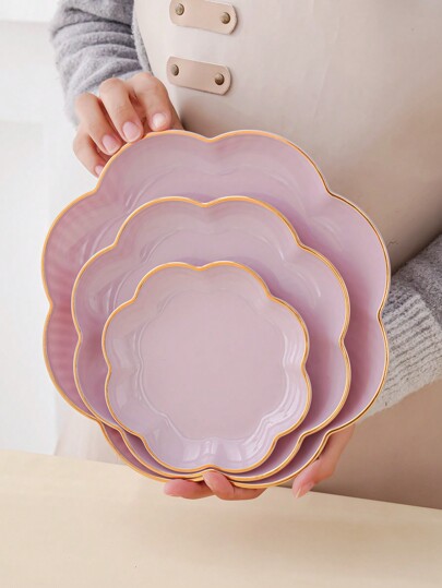 1pc Luxury Transparent/Green/Purple/Gray/Milky White Floral Gold Trim Decorative Tray, Snack/Cookie/Cake Storage Tray, Holiday/Wedding Decor