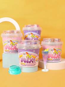 1pc Unicorn Diy Crystal Slime Putty Toy, Rainbow Color, Blow Bubble With Straw, Stretch, Fun Sweet Dessert Diy - Pink - View 1