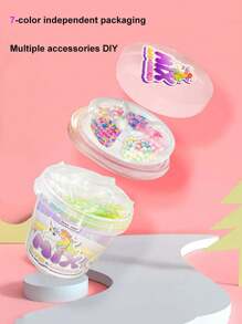 1pc Unicorn Diy Crystal Slime Putty Toy, Rainbow Color, Blow Bubble With Straw, Stretch, Fun Sweet Dessert Diy - Pink - View 6