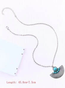 1 件西方绿松石装饰复古银色几何吊坠项链女士款 - Turquoise pendent necklace - 查看 28