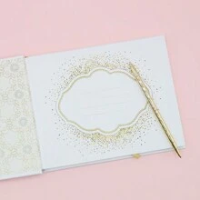 1本婚禮和派對用客人簽名冊,附有禮品盒,適合用於婚禮、派對或宴會簽到 - 金色 - 查看 5