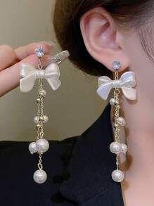 1pair Fashionable Copper Alloy Long Beaded Tassel Dangle Earrings For Women For Banquet, Prom, Party