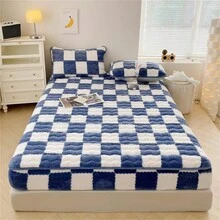 1pc Thickened Flannel Fitted Sheet - Blue - View 2