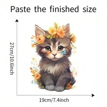 1pc Cartoon Hand Painted Flower Cat Toilet Sticker - Multicolor - View 3