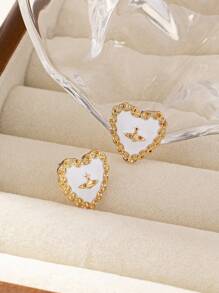 1pair Fashionable Heart-Shaped Oil Drip Earrings Suitable For Any Style Valentines,Mom,Mother,Mother's Day,Gift - Heart Earrings - View 7
