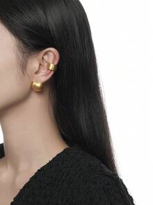 單個s925純銀精品珠寶耳環夾,適合女性日常穿戴 - 金色 - 查看 4