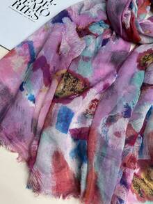 1pc Simple Printed Scarf For Women, Versatile Shawl For Spring And Summer - Purple - View 10