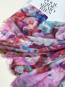 1pc Simple Printed Scarf For Women, Versatile Shawl For Spring And Summer - Purple - View 5