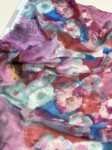 1pc Simple Printed Scarf For Women, Versatile Shawl For Spring And Summer - Purple - View 8