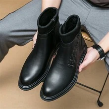 男士皮革防水工作安全靴,耐用時尚的摩托車靴,搭配搖滾風格 - 黑色 - 查看 2