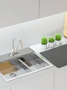 1套廚房珪藻土檯面排水吸水墊套裝,水槽水龍頭防濺擋板,超強吸水速干墊,水槽小工具廚房,浴室水龍頭滴水擋板,水槽墊,洗碗機,海綿架 - 灰色 - 查看 1
