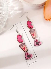 1對浪漫的玫瑰＆愛心＆牛仔帽造型戒指,情人節派對上的長木耳環,是女友/妻子的完美禮物 - 彩色 - 查看 3