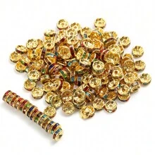 100pcs Iron Alloy Rhinestone Spacer Beads With Stringing Hole For Diy Jewelry Making - Multicolor - View 3