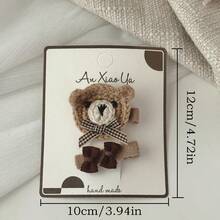 2pcs Cute Knitted Bear Hair Clips With Bowknot For Toddler Girls, Cartoon Hairpins In Beige & Milk Color - Khaki - View 2